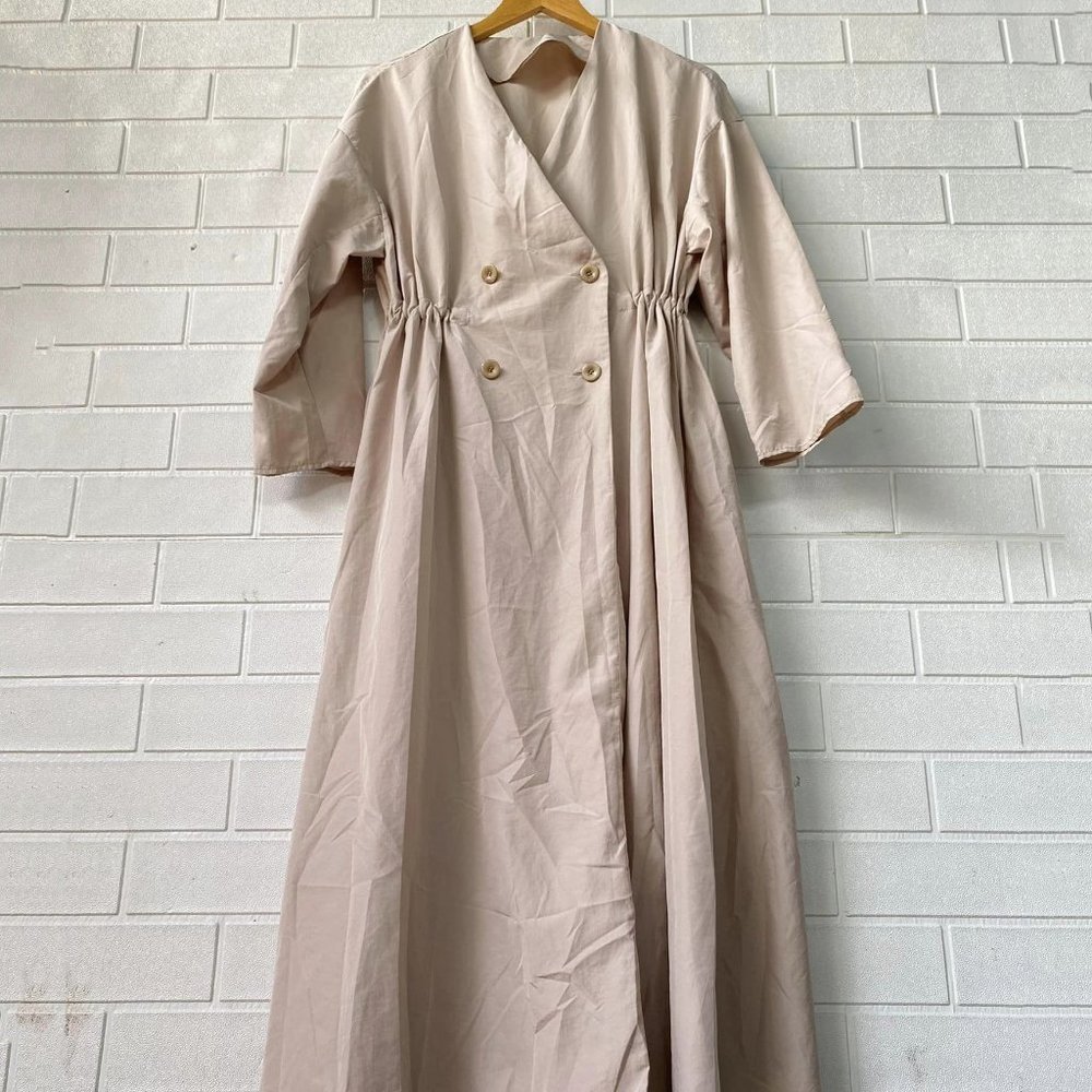 Cream V-Neck Button Shirt Dress